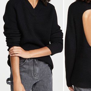 Helmut Lang Cutout V Neck Sweater , wool & cashmere blend, black, size S